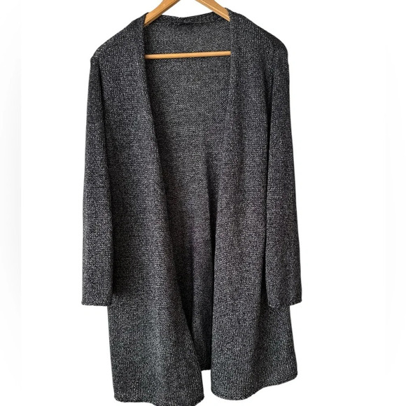 EILEEN FISHER Platinum Gray Linen Blend Shimmer Long Cardigan - Picture 15 of 16